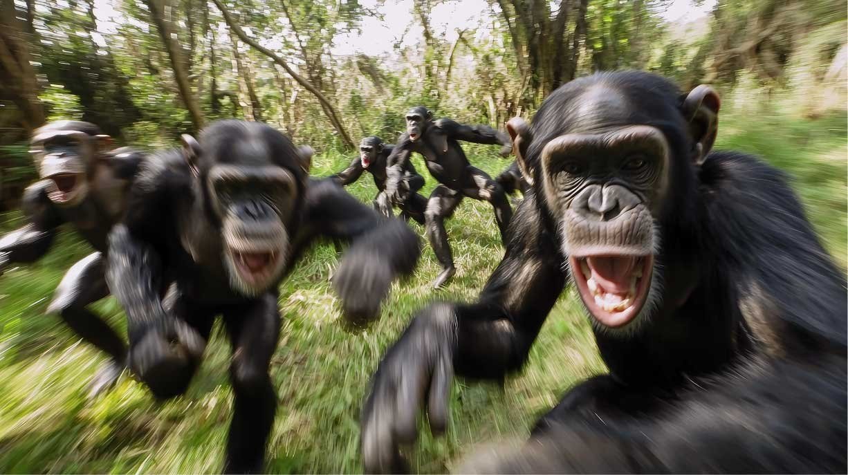 Chimpanzees Fighting for Supremacy in the Forest Kingdom of Uganda